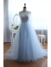 Ivory Lace Colored Tulle Modest Long Prom Dress